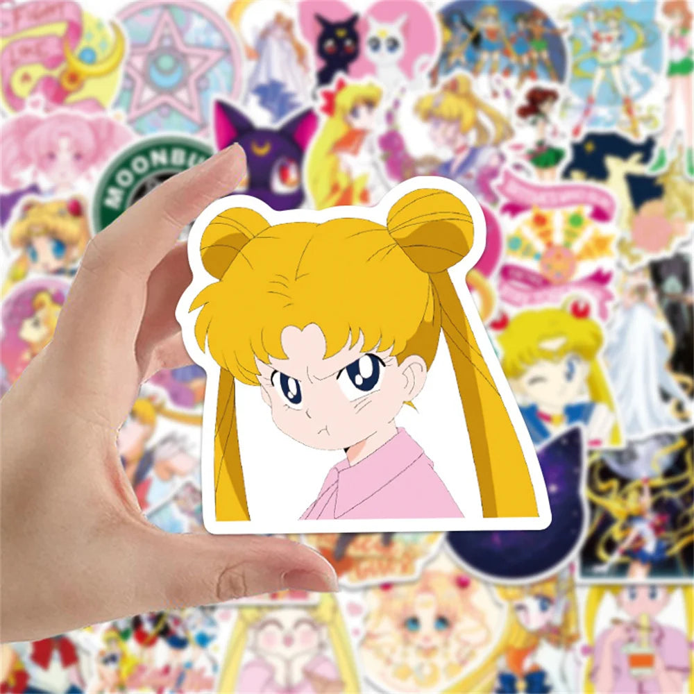 50PCS Moon Sailor Moon Doodle Laptop Guitar Motorcycle Luggage Skateboard Bike Waterproof Sticker