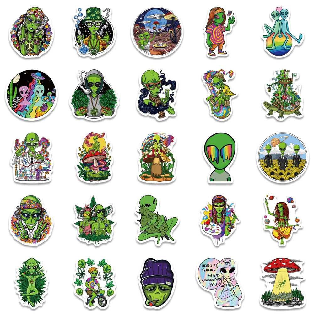 50PCS Personalized Alien Graffiti Trolley Case Scooter Refrigerator Water Cup Waterproof Child Sticker