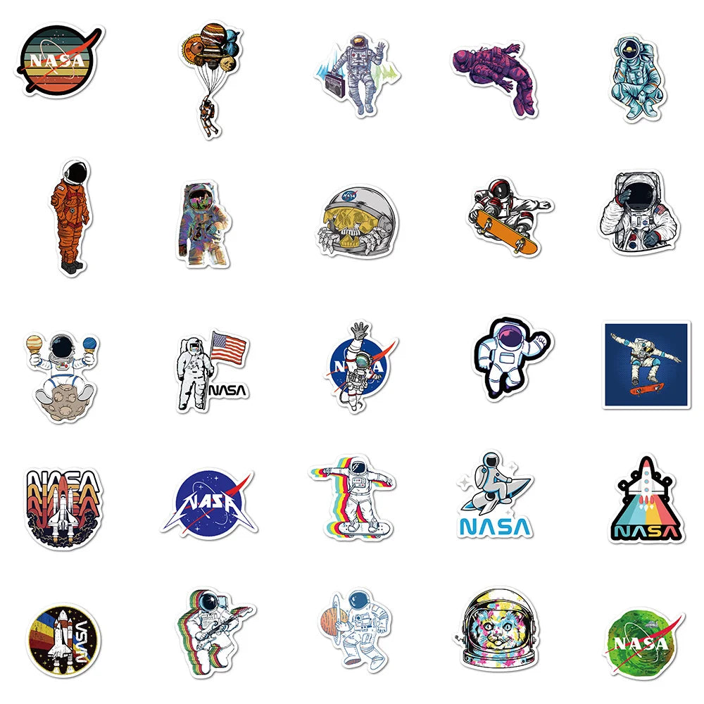 50PCS Space Astronaut Cartoon Graffiti Stickers Luggage Laptop Computer Waterproof No Glue Stickers