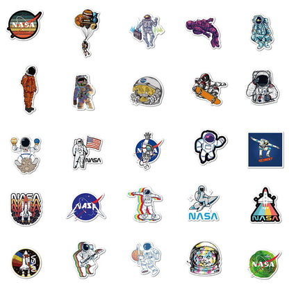 50PCS Space Astronaut Cartoon Graffiti Stickers Luggage Laptop Computer Waterproof No Glue Stickers