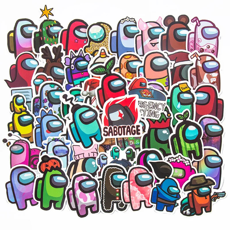 50pcs Popular Game Amongus Luggage Sticker Notebook Helmet Waterproof Graffiti Toy Sticker