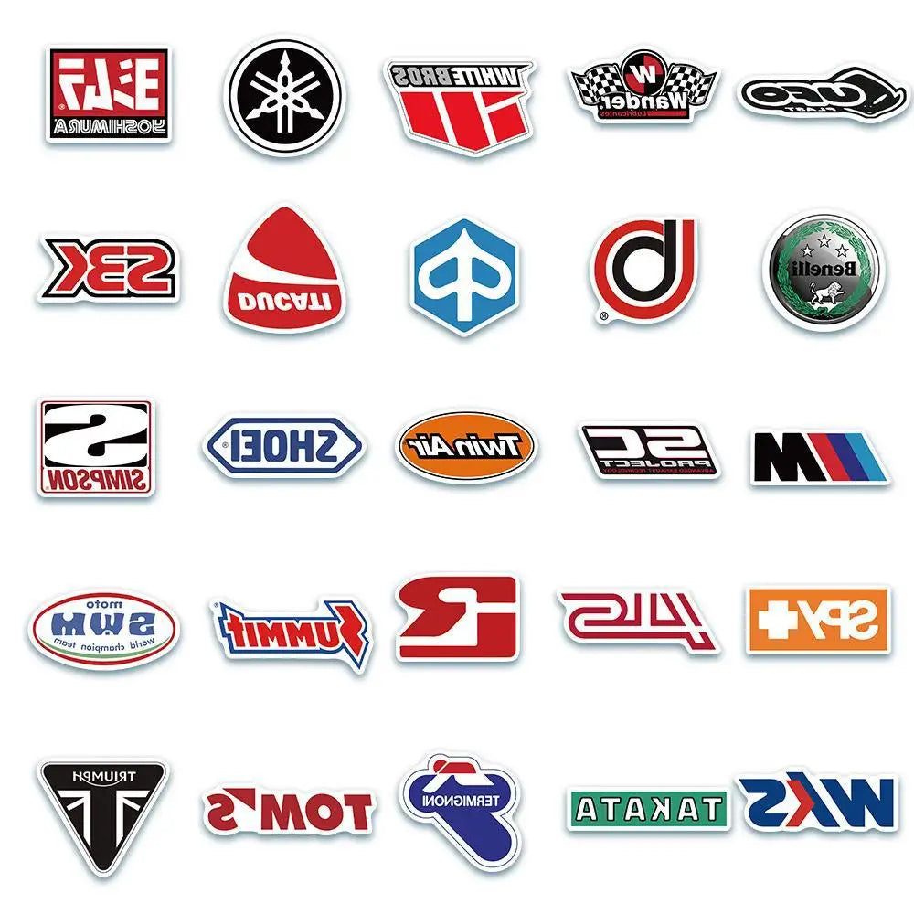 50PCS Cool Racing Logo Graffiti Laptop Skateboard Guitar Fridge Water Cup Waterproof Sticker