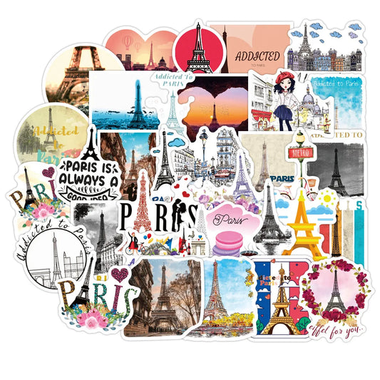 50PCS personalized Parisian landscape graffiti stickers, personalized DIY luggage, car, laptop, phone case, water cup, waterproof decorative sticker toys