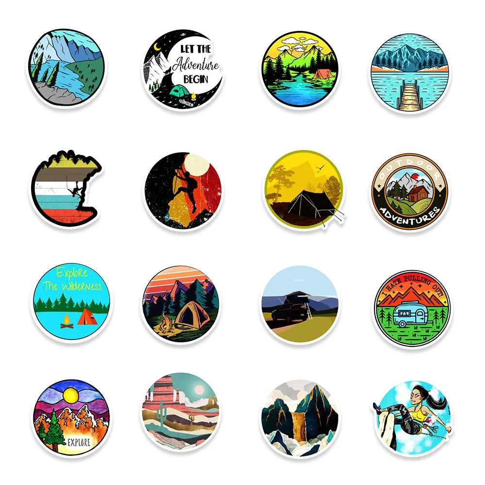 50PCS Cartoon Outdoor Camping Adventure Graffiti Stickers Skateboard Suitcase Mobile Phone PVC Stickers