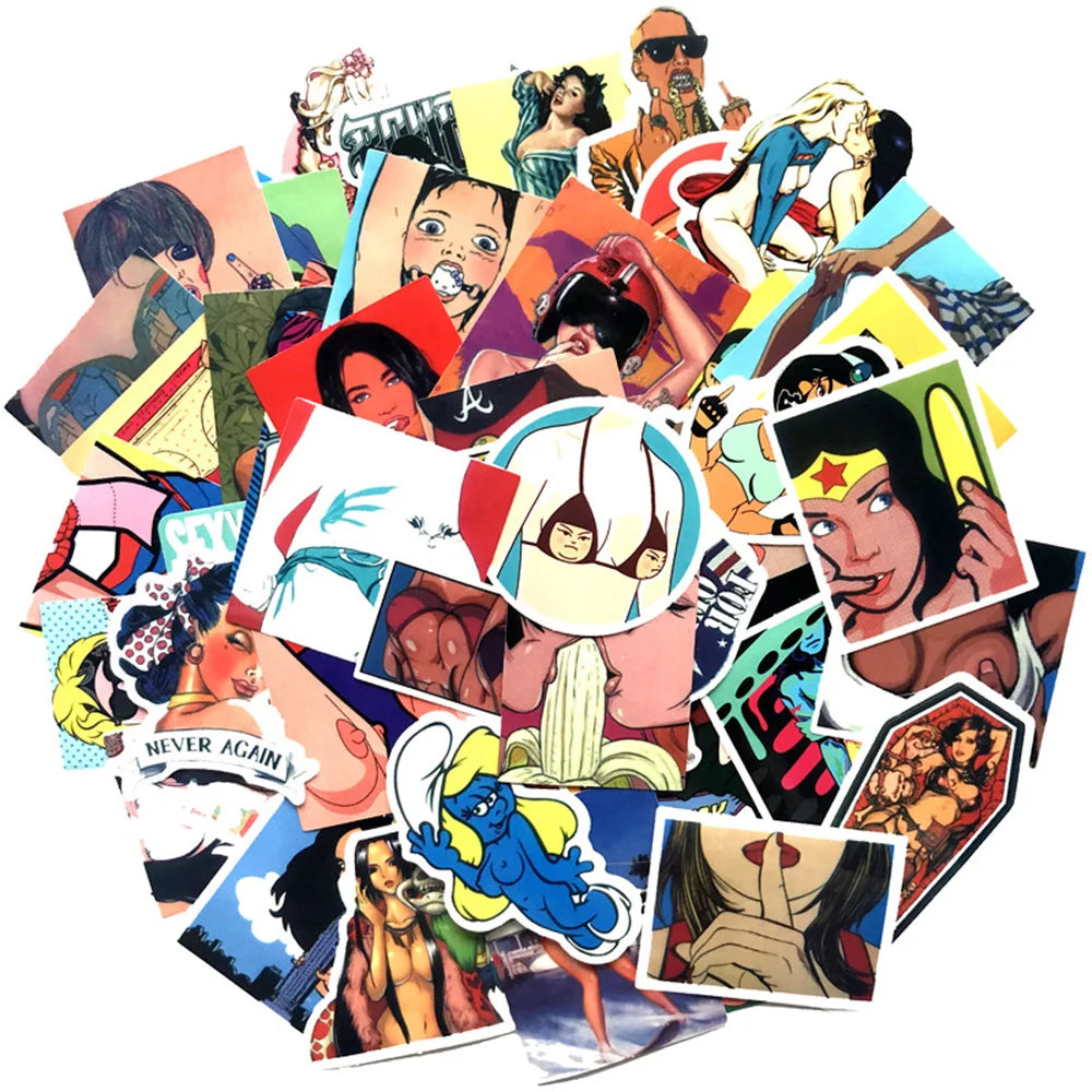 50PCS/ Cartoon Tease Sexy Anime Beauty Stickers Laptop Skateboard Guitar Waterproof Decorative Stickers