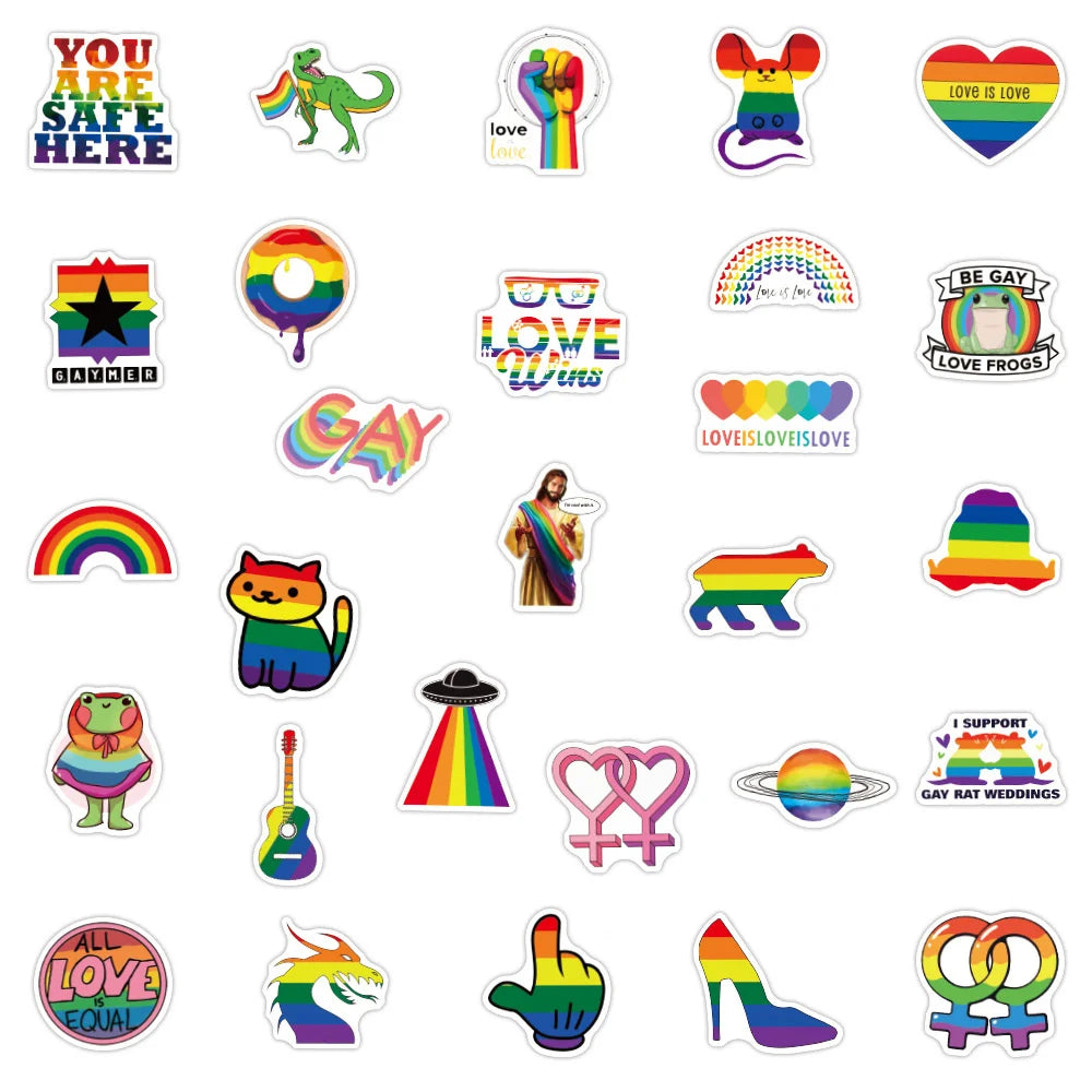 50PCS Rainbow Color Gay Series Graffiti Sticker Waterproof Luggage Laptop Scooter Water Cup Sticker