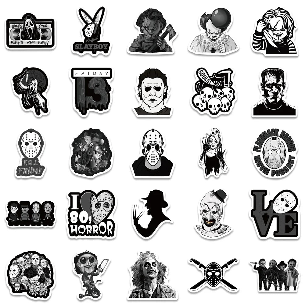 50PCS Horror Film Halloween Graffiti Waterproof Sticker Suitcase Notebook Mobile Phone Children's Water CupHelmet