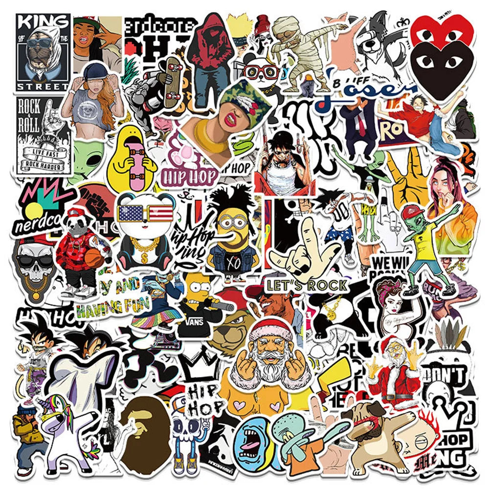 50PCS     FunnyHip Hop Cartoon Graffiti Waterproof Sticker Suitcase Notebook Refrigerator Skateboard Helmet WaterCup
