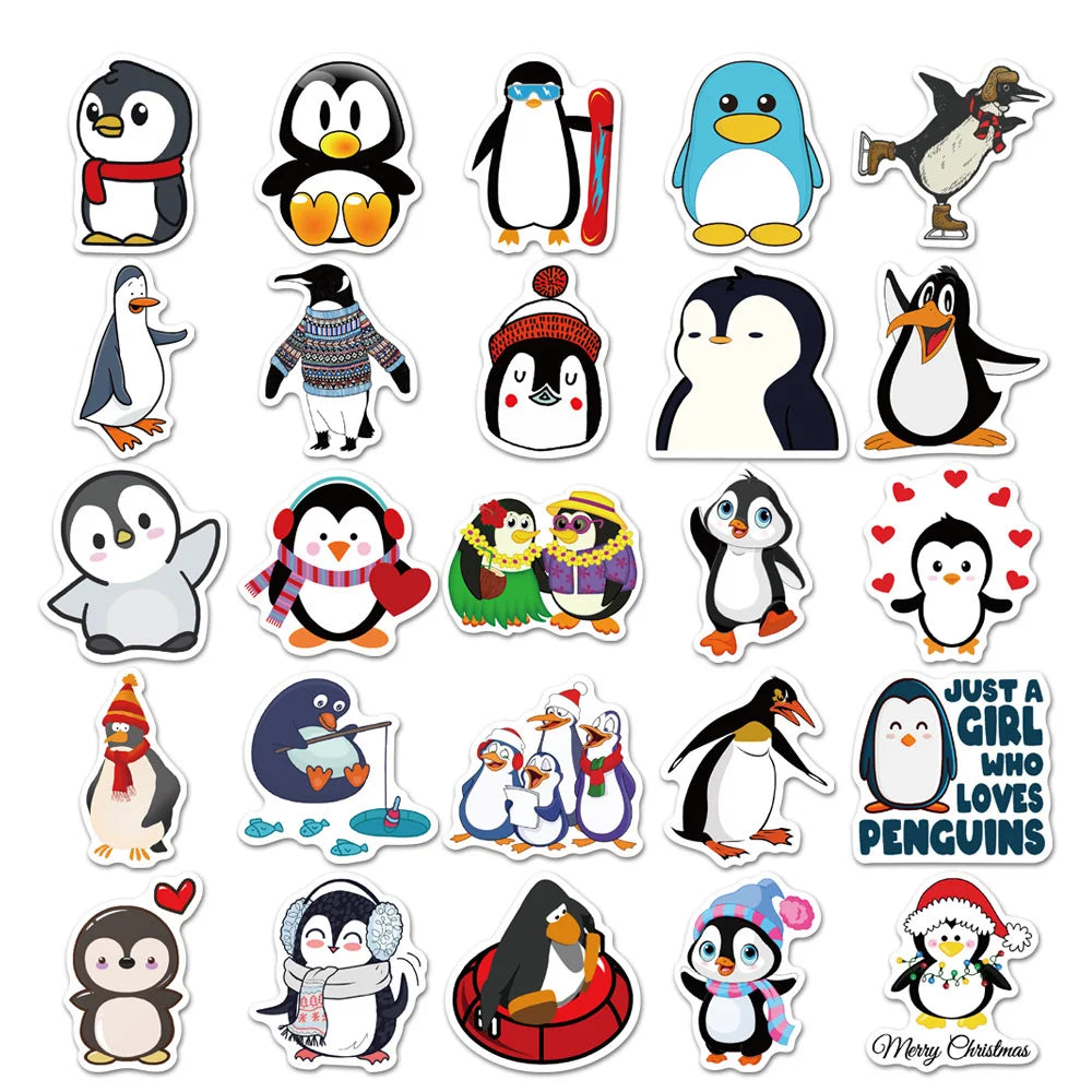50PCS Waterproof Cartoon Penguin personality Sticker Reward Luggage Travel Trolley Sticker Notebook Sticker