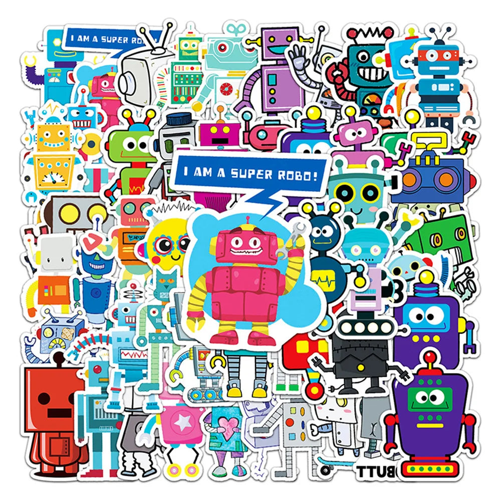 50PCS Robot Graffiti Stickers Cartoon Robot Stickers DIY Skateboard Water Cup Luggage Stickers