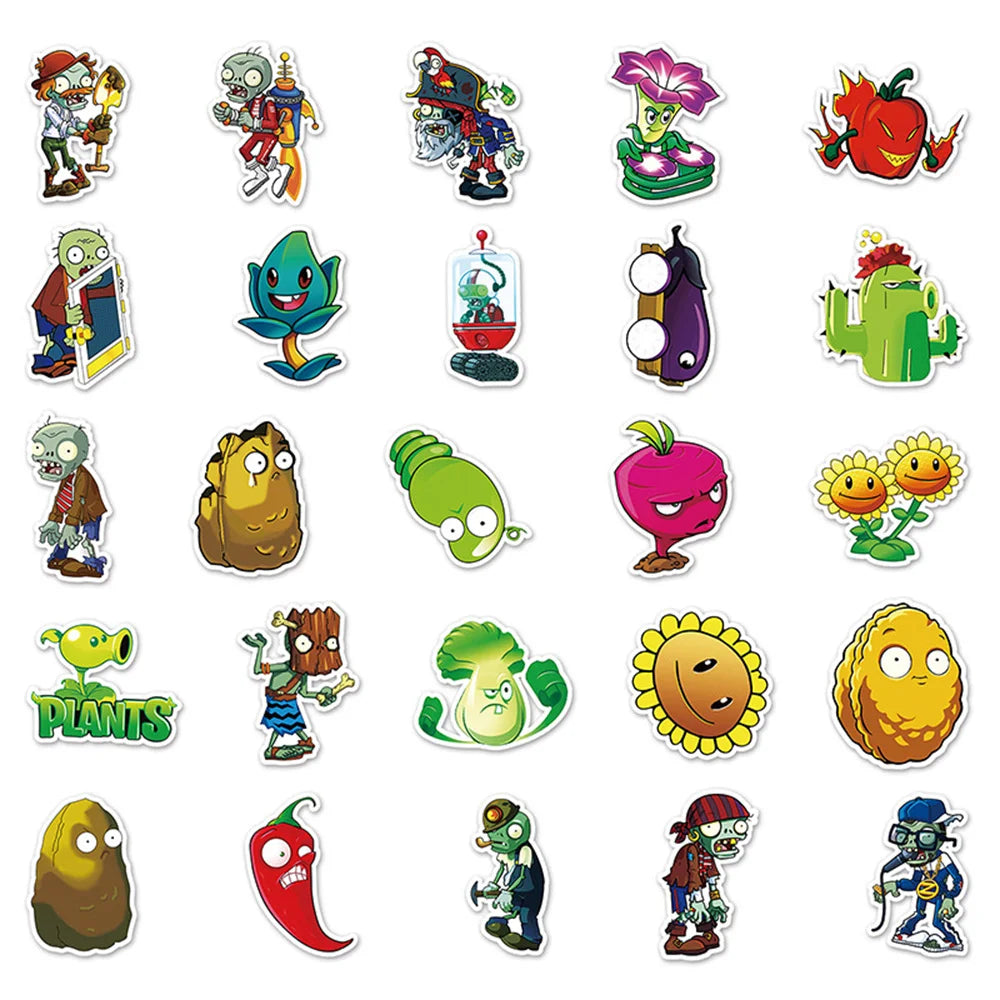 50PCS Plant Zombie War Game Cartoon Stickers Luggage Refrigerator Scooter Graffiti Waterproof Stickers