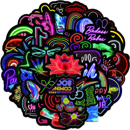 50PCS Popular Colorful Neon Design Daily Comic Graffiti Sticker Logo Flower Water Cup Trolley Case Sticker