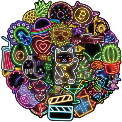 50PCS Neon Graffiti Laptop Guitar Motorcycle Luggage Skateboard Bike Waterproof Sticker