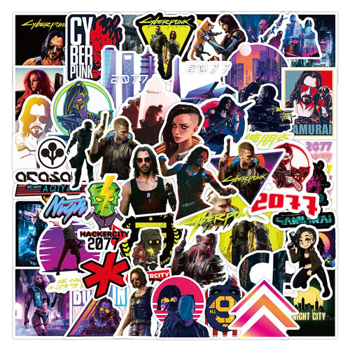 50PCS     HotGame Game Bopunk 2077 Graffiti Sticker Waterproof Luggage Laptop Scooter Sticker