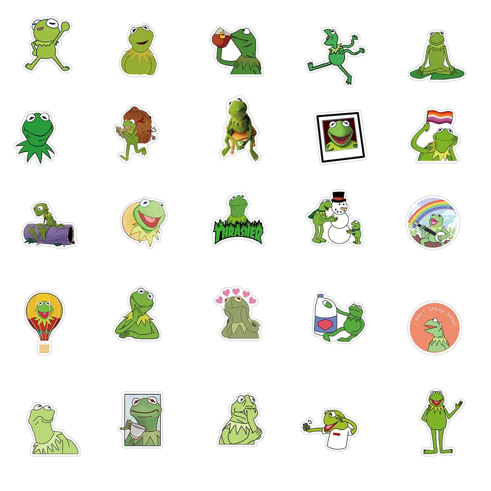 50PCS Kermit Frog Cute Cartoon Personality Decoration Graffiti Waterproof Sticker Notebook Refrigerator Water Cup
