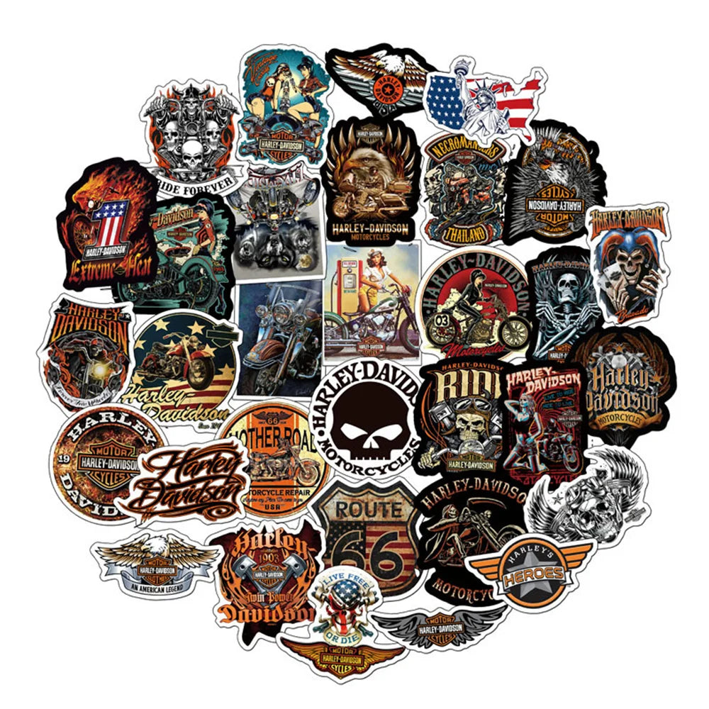 50PCS Retro Motorcycle Theme Decoration Sticker Laptop Guitar Luggage Skateboard Bike Waterproof Sticker