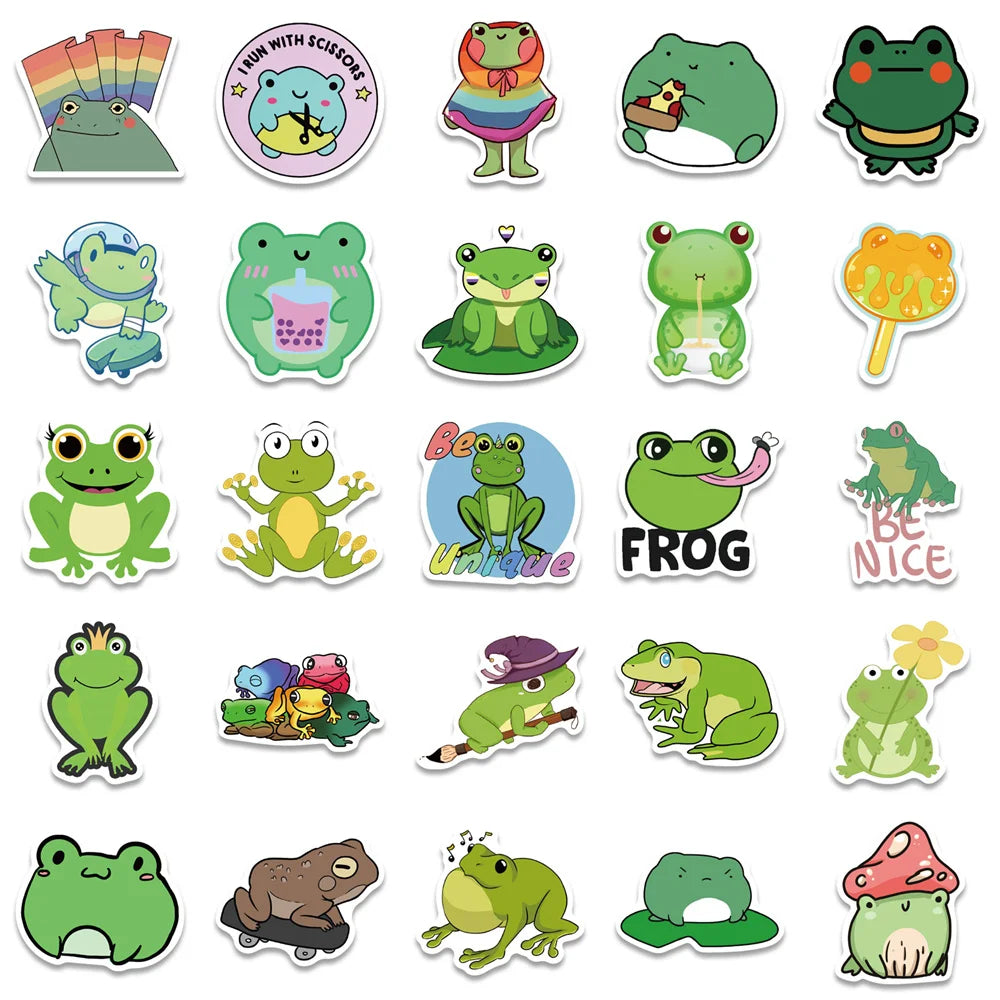 50PCS Cartoon Cute Frog Waterproof Graffiti Sticker Suitcase Notebook Mobile Phone Refrigerator Water Cup Helmet