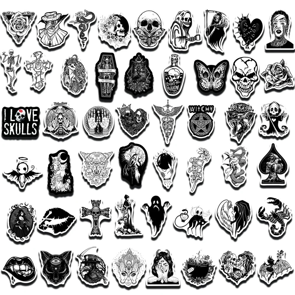 50PCS Black and White Devil Gothic Graffiti Waterproof Sticker Suitcase Notebook Skateboard Refrigerator WaterCup