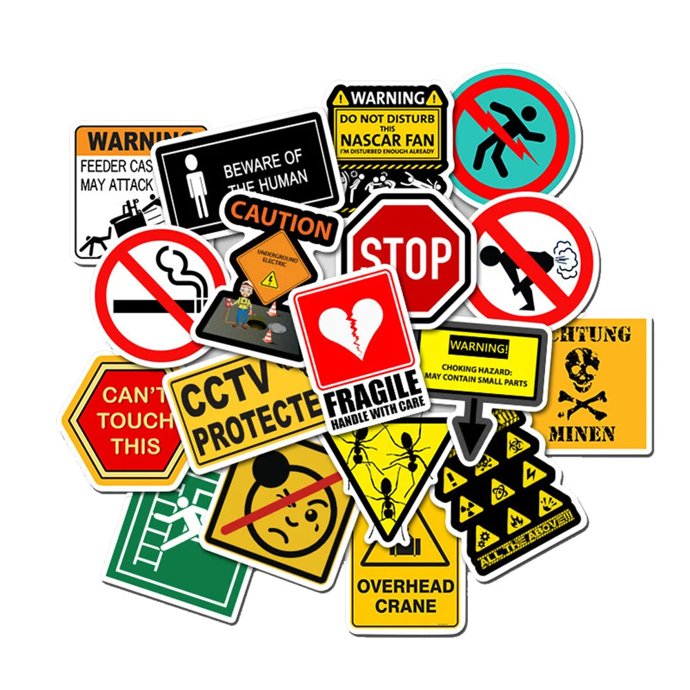 50PCS Warning Signs Warning Personalized Graffiti Stickers Luggage Car Stickers Waterproof