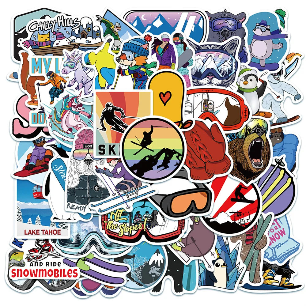 50PCS Cartoon Outdoor Ski Sports Skateboard Graffiti Stickers Notebook Guitar Cup Graffiti Decoration Toys