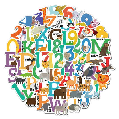 50PCS Cartoon Color Number Letter Stickers Notebook Luggage Mobile Phone Decoration Graffiti Animal Stickers