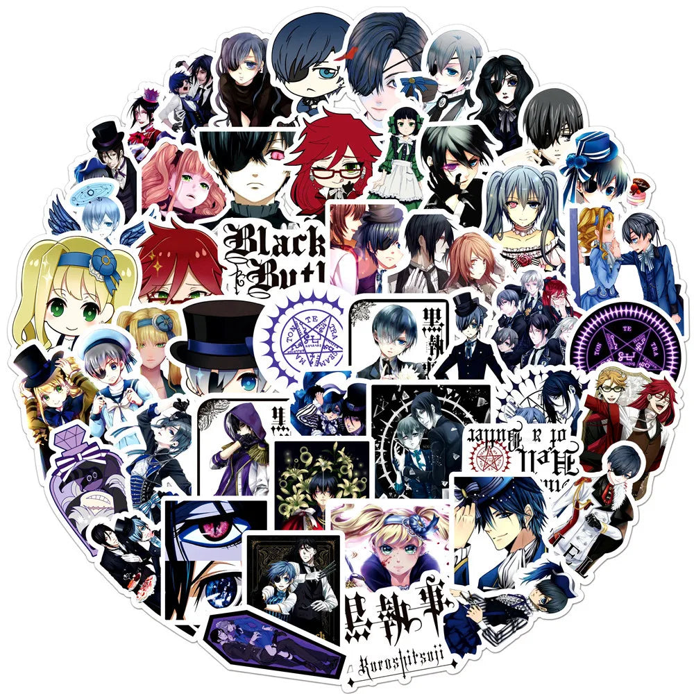 50PCS Cartoon Anime Kuroshitsuji Graffiti Sticker Luggage Laptop Guitar Bike Skateboard Waterproof Sticker