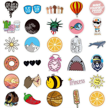 50PCS New Cartoon Cute Little Fresh Helmet Graffiti Water Cup Guitar Decoration Waterproof Sticker Toy