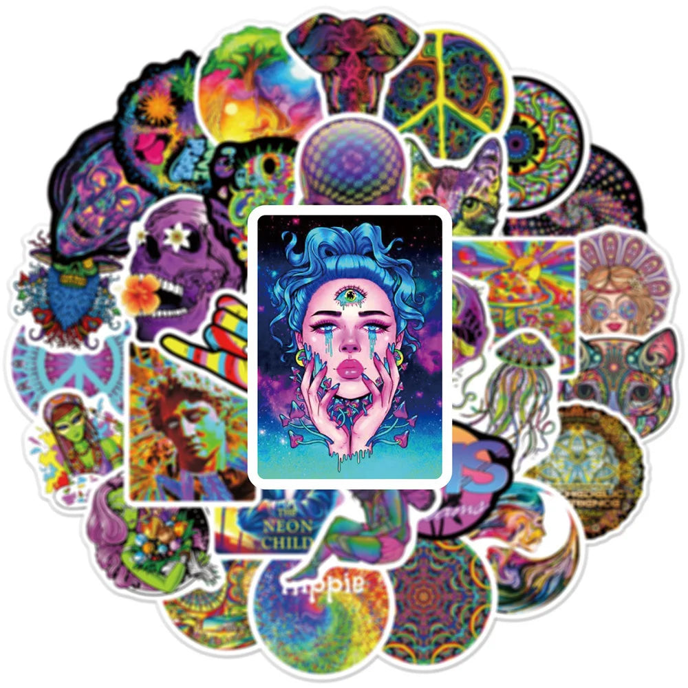 50PCS New Color Psychedelic Series Luggage Laptop Stickers Motorcycle Mobile Phone Water Cup Stickers