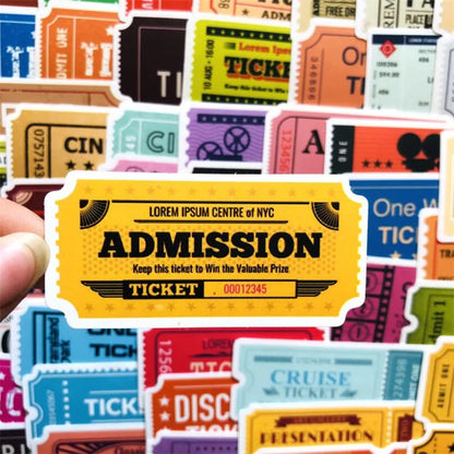 50PCS Airline Boarding Pass Ticket Movie Ticket Box Retro Waterproof Helmet Skateboard Message Sticker