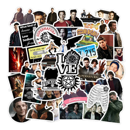 50 pieces of supernatural graffiti stickers for popular American TV series, personalized DIY luggage, laptop, guitar, bicycle and skateboard decorative stickers