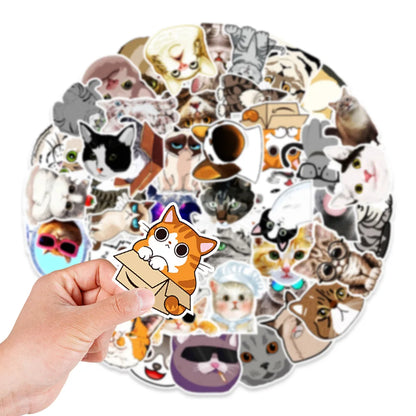 50pcs New Cute Kitten Expression Graffiti Sticker Waterproof Sticker