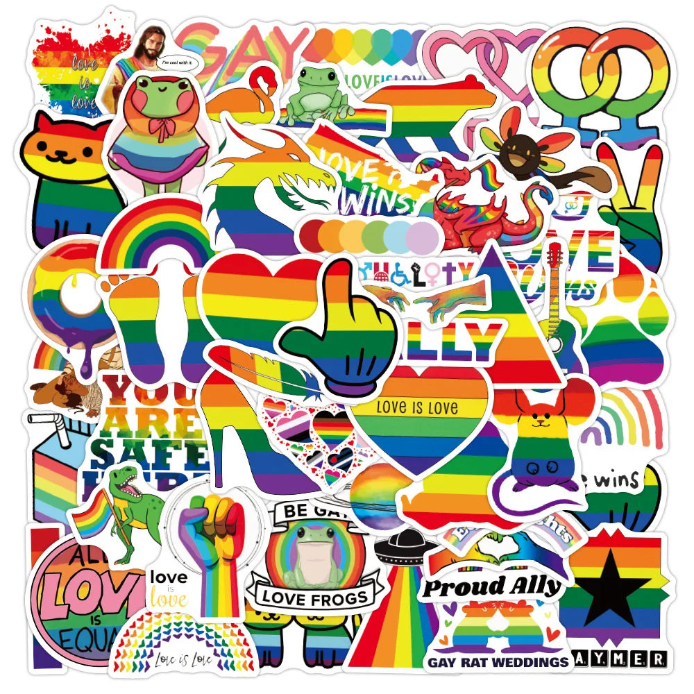 50PCS Rainbow Color Gay Series Graffiti Sticker Waterproof Luggage Laptop Scooter Water Cup Sticker