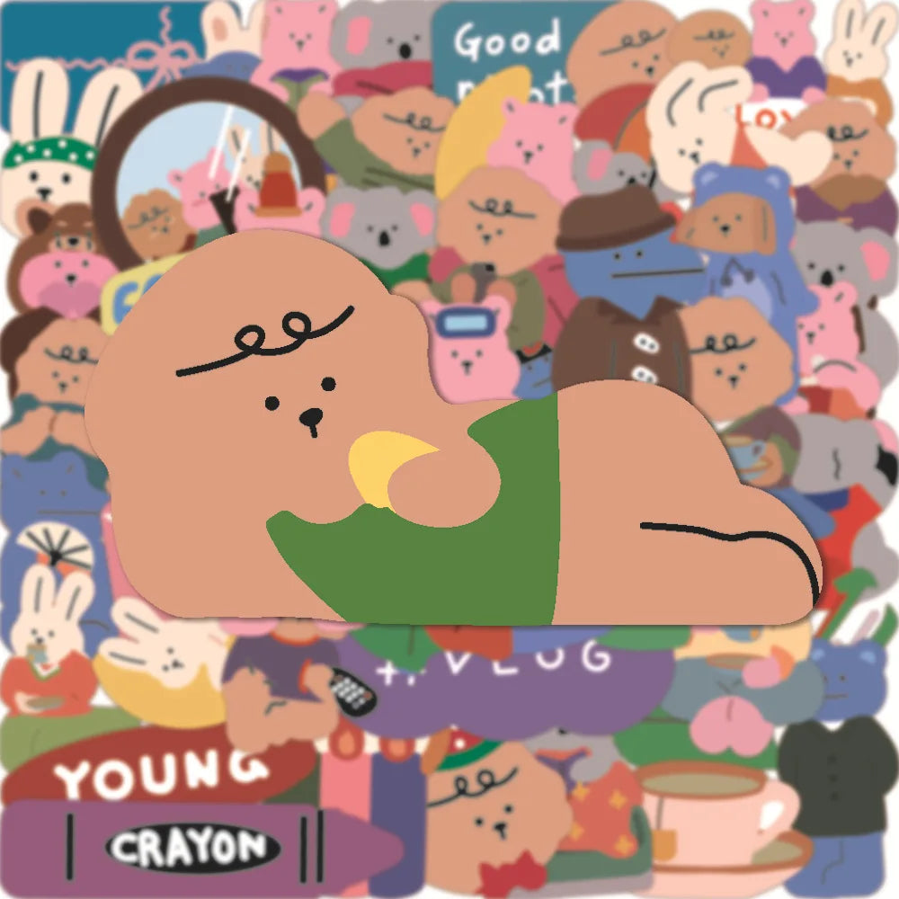 62pcs Cute Cartoon Love Bear Graffiti Waterproof Sticker Mobile Phone Guitar Notebook Refrigerator Water Cup