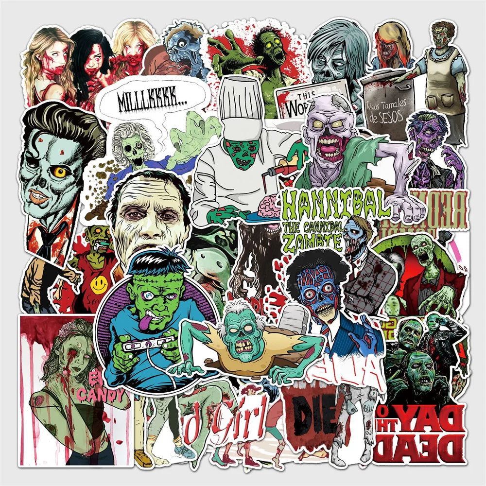 50PCS Zombie Graffiti Sticker Personality Horror DIY Handbook Notebook Skateboard Luggage Sticker