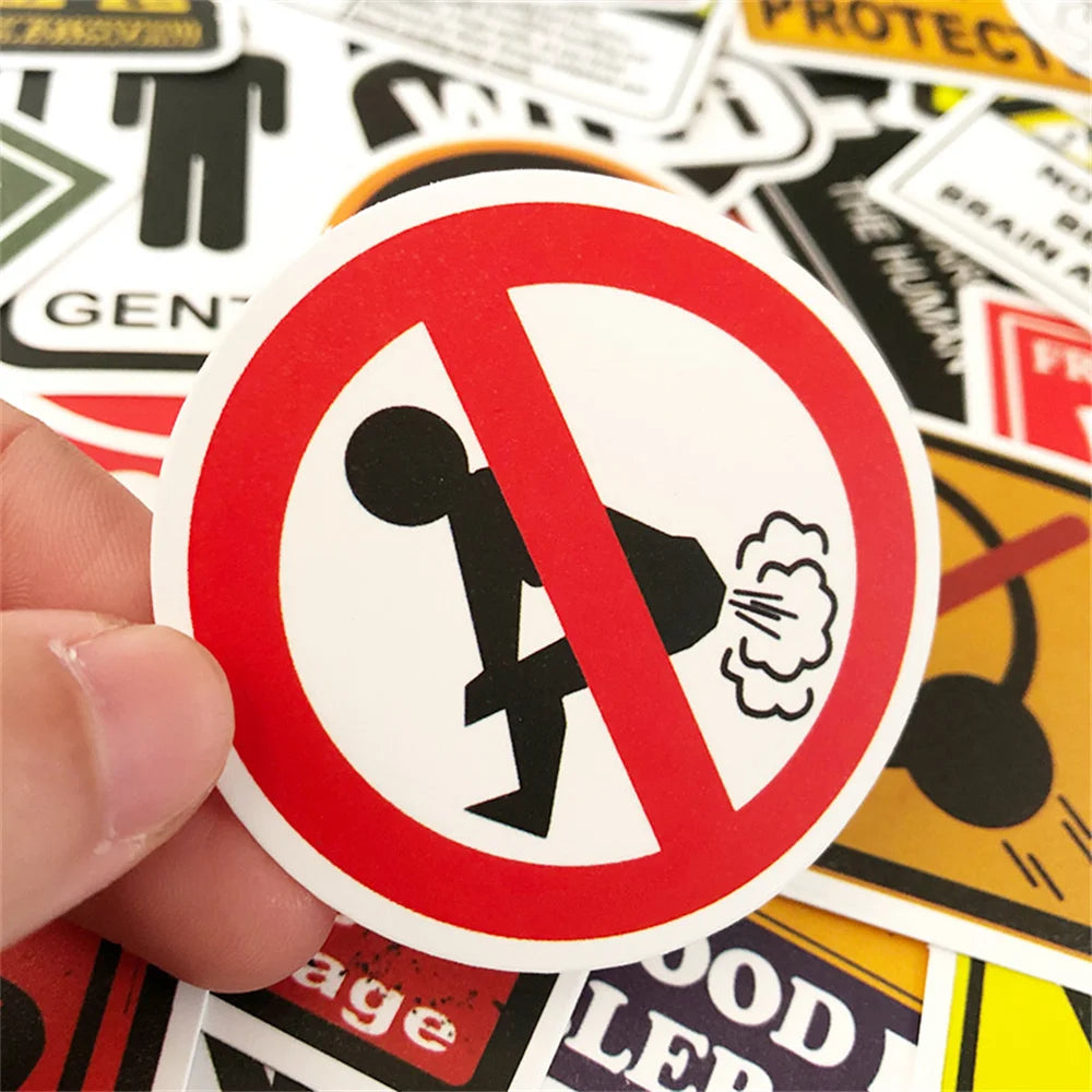 50PCS Warning Signs Warning Personalized Graffiti Stickers Luggage Car Stickers Waterproof