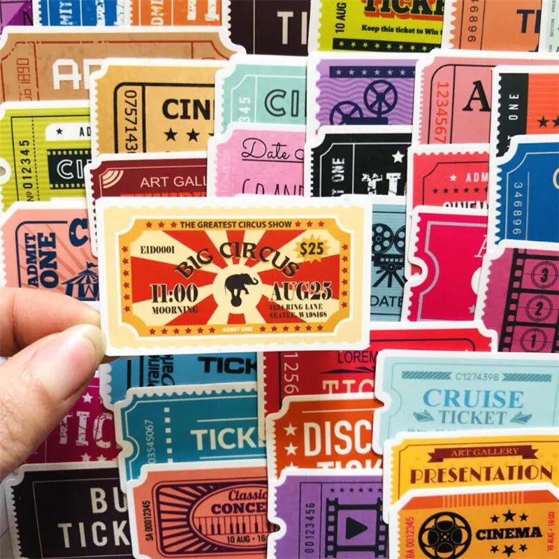 50PCS Airline Boarding Pass Ticket Movie Ticket Box Retro Waterproof Helmet Skateboard Message Sticker