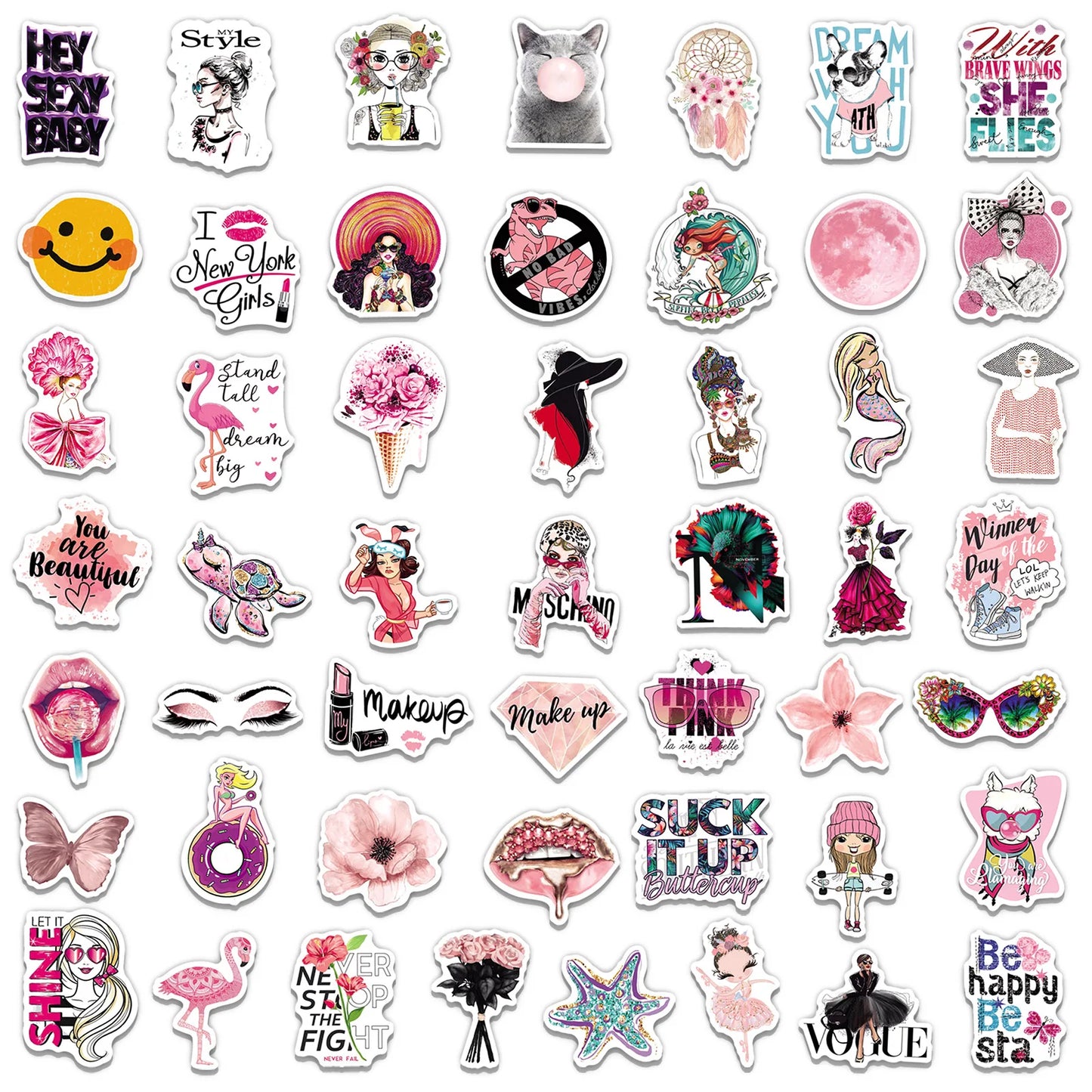 50PCS Cartoon Cute Pink Girl Graffiti Waterproof Sticker Suitcase Notebook Refrigerator Skateboard Stationery Box