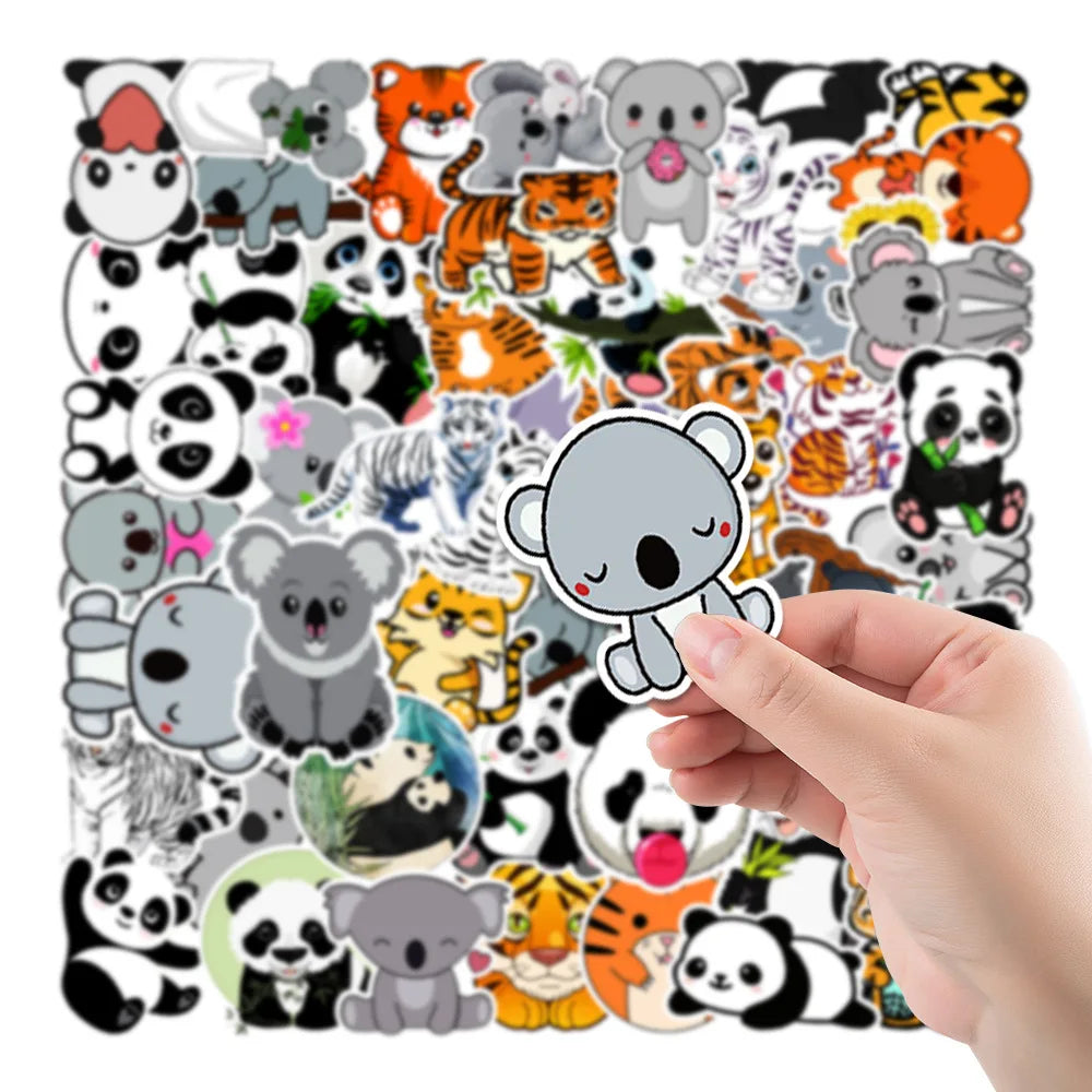 50PCS cartoon animal panda tiger decorative style graffiti stickers, personalized, fashionable and creative trend DIY exquisite decorative decal cups, helmets, skateboard popular sticker toys