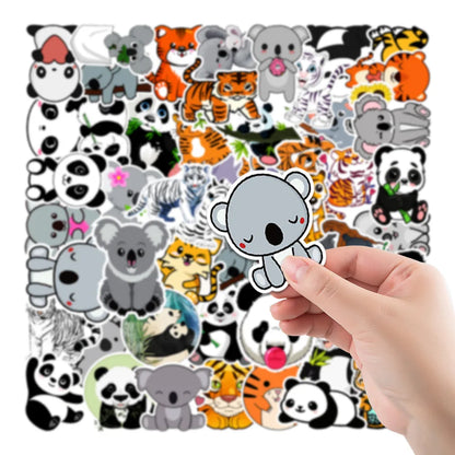 50PCS cartoon animal panda tiger decorative style graffiti stickers, personalized, fashionable and creative trend DIY exquisite decorative decal cups, helmets, skateboard popular sticker toys