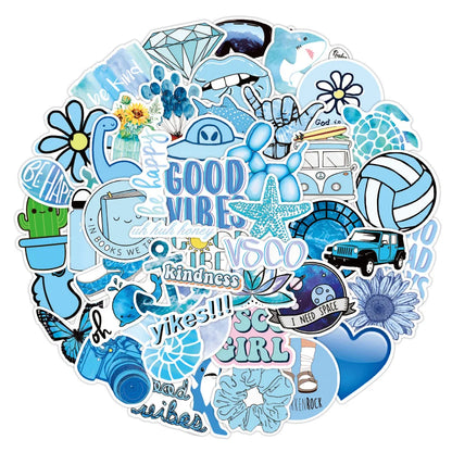 50PCS Blue Fresh Sticker Graffiti Luggage Trolley Case Notebook Cup Interior Decoration Waterproof Sticker