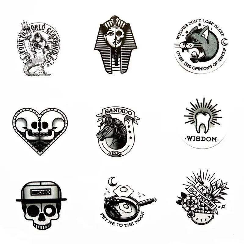 50 pieces of black and white creative Egyptian element pattern graffiti stickers, personalized DIY home decoration stickers for mobile phones, laptops, notebooks, suitcases and refrigerators, toys