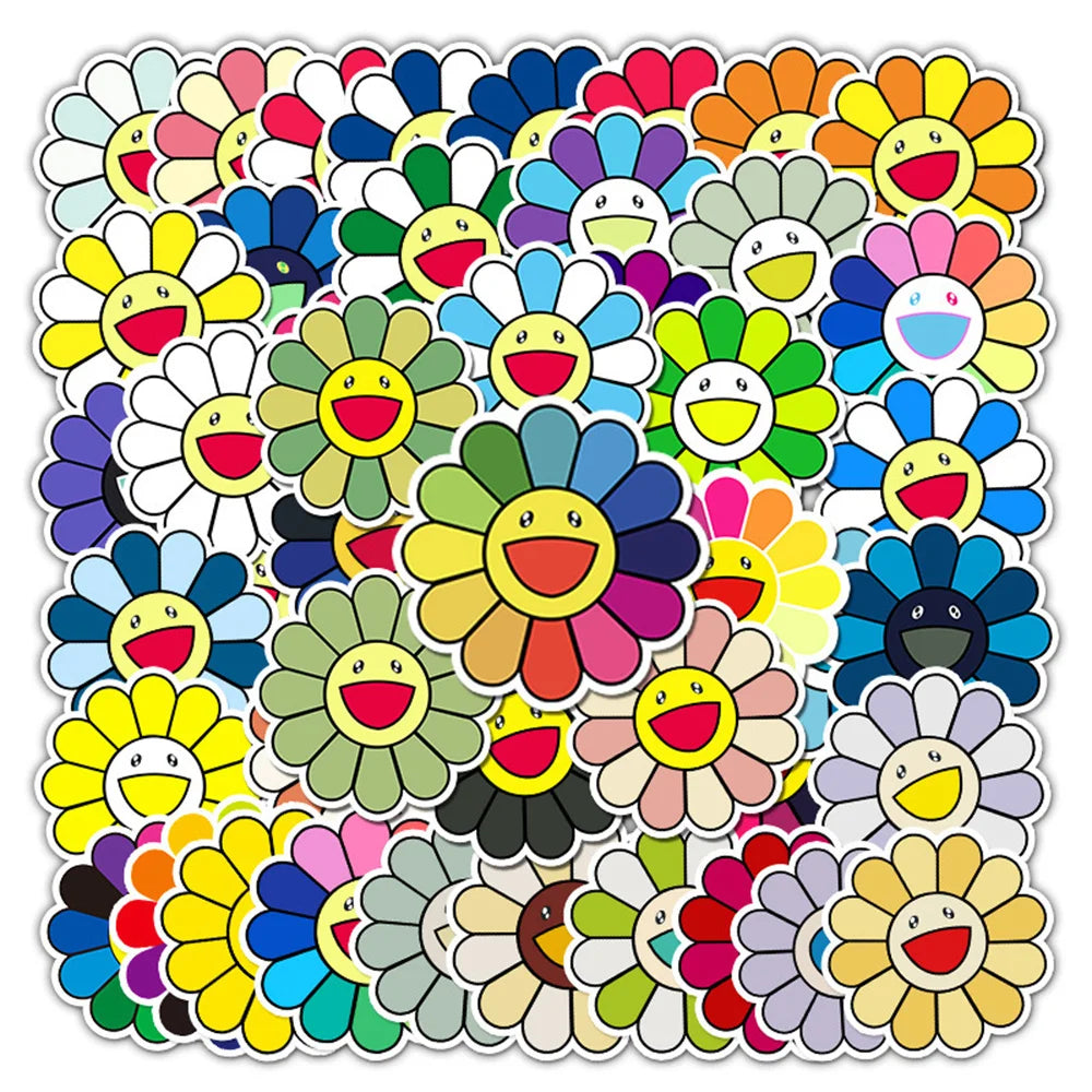 50PCS Sunflower Creative Trend Personalized Decoration Graffiti Waterproof Sticker Notebook Refrigerator WaterCup