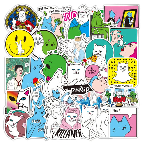 53Pcs Cute Middle Finger Cat Stickers Motorcycle Laptop Skateboard Mobile Phone Guitar DIY Manual Album Sticker
