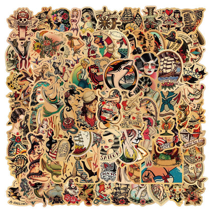 100PCS Beautiful Retro Girl Graffiti Laptop Skateboard Guitar Water Cup Luggage Waterproof Decorative Sticker