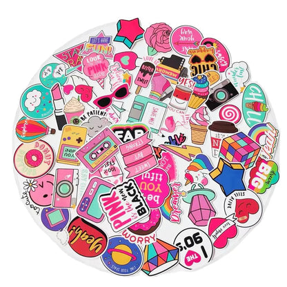 60PCS Pink Cartoon Girl Heart Notebook Trolley Case Bike Scooter Waterproof Graffiti Gift Toy Sticker