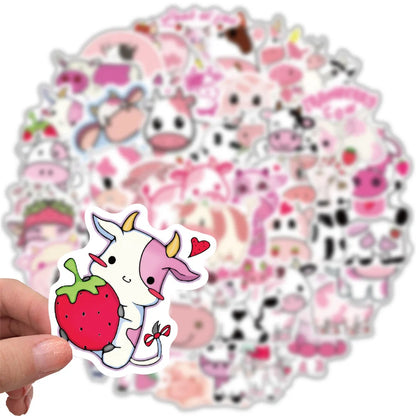 50PCS Cut Pink Cow Graffiti Waterproof Sticker Suitcase Notebook Mobile PhoneRefrigeratorChildren'sWaterCupHelmet