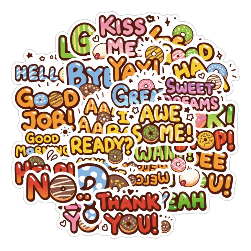 80PCS Cute Cartoon Food English Waterproof Removable Trolley Case Sticker Notebook Sticker Car Sticker