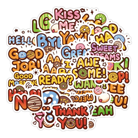 80PCS Cute Cartoon Food English Waterproof Removable Trolley Case Sticker Notebook Sticker Car Sticker