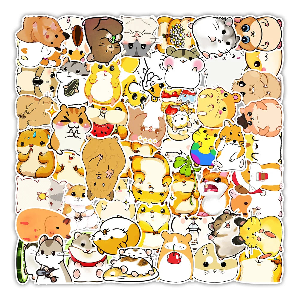 50 pieces of cute cartoon hamster decorative style graffiti stickers, personalized, fashionable and creative DIY exquisite decorative decal cups, helmets, skateboard popular sticker toys