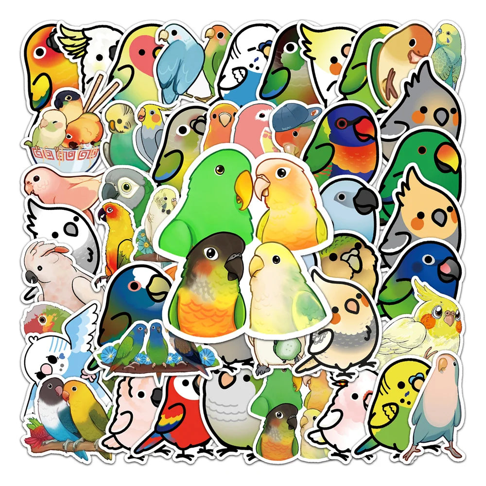 50PCS Cute Parrot Cartoon Personality Creative Decoration Graffiti Waterproof Sticker Notebook Skateboard Helmet